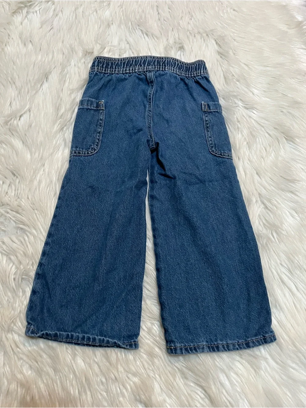 Old Navy Pull-On Baggy Wide-Leg Cargo Jeans Medium Wash 3T
